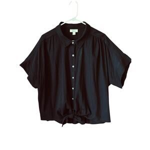STYLE & CO Women’s Black Button Up Blouse Shirt Top Cotton Tie Front Size 3X